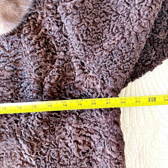 Vintage 60s Brown Persian Lamb Wool and Mink Fur Coat Size M-L - Picture 15 of 16